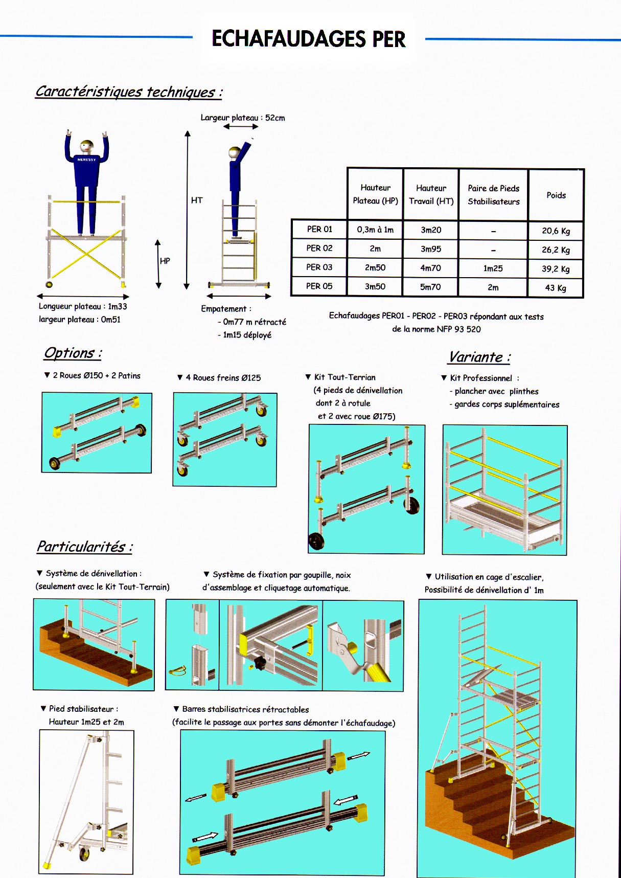 échafaudage à plateau aluminium, petits échafaudages 1.3 m de long, échafaudage, échafaudages aluminium de 2 m, 3 m, 4 m, 4.5 mètres hauteur de travail